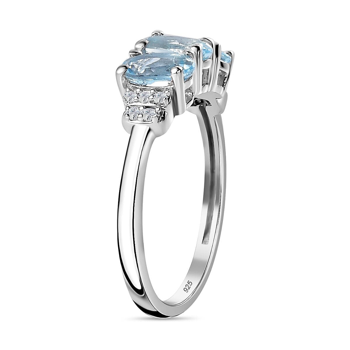 Santamaria Aquamarine &amp; Natural Zircon Ring in Platinum Overlay Sterling Silver 1.28 Ct 7721681 3
