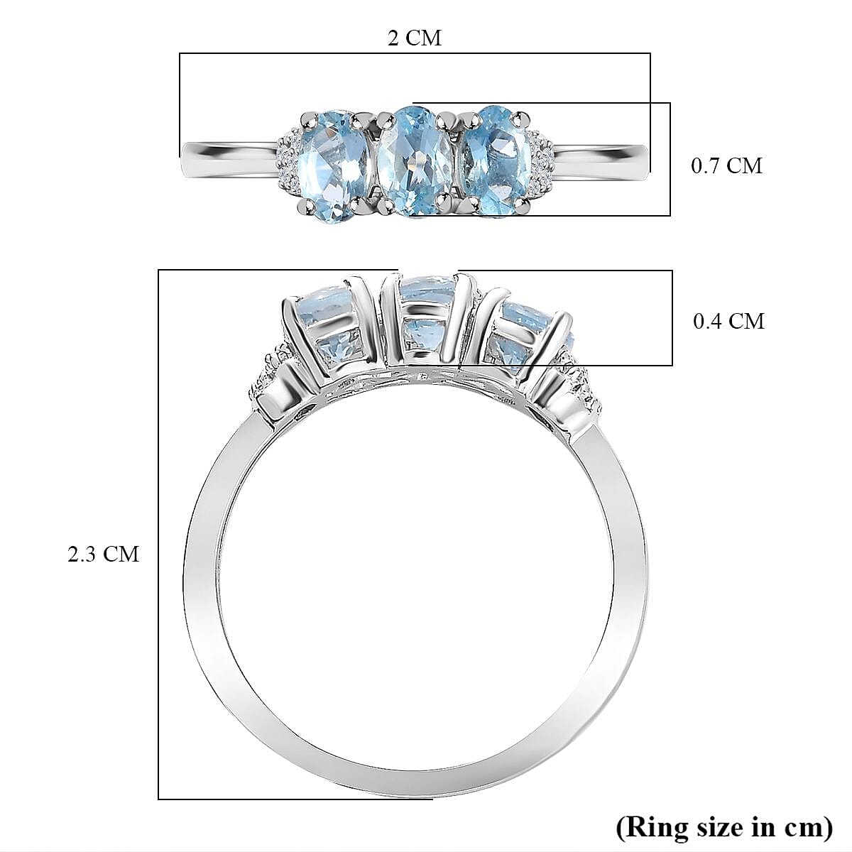 Santamaria Aquamarine &amp; Natural Zircon Ring in Platinum Overlay Sterling Silver 1.28 Ct 7721681 5
