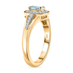 D'Joy Santamaria Aquamarine & Natural Zircon Cushion Halo Split Shank Ring in 18K Vermeil Yellow Gold Plated Sterling Silver