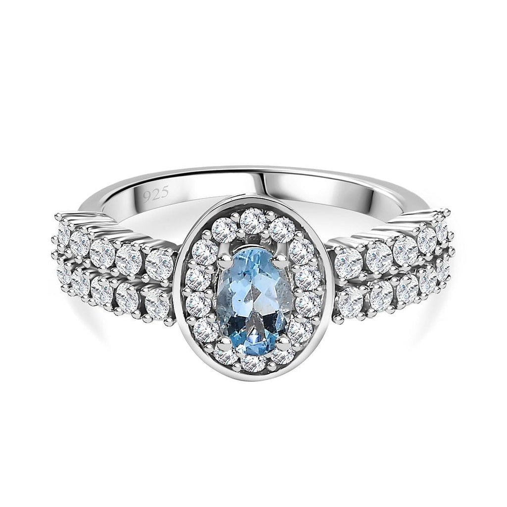 Santamaria Aquamarine & Zircon Ring in Rhodium Overlay Sterling