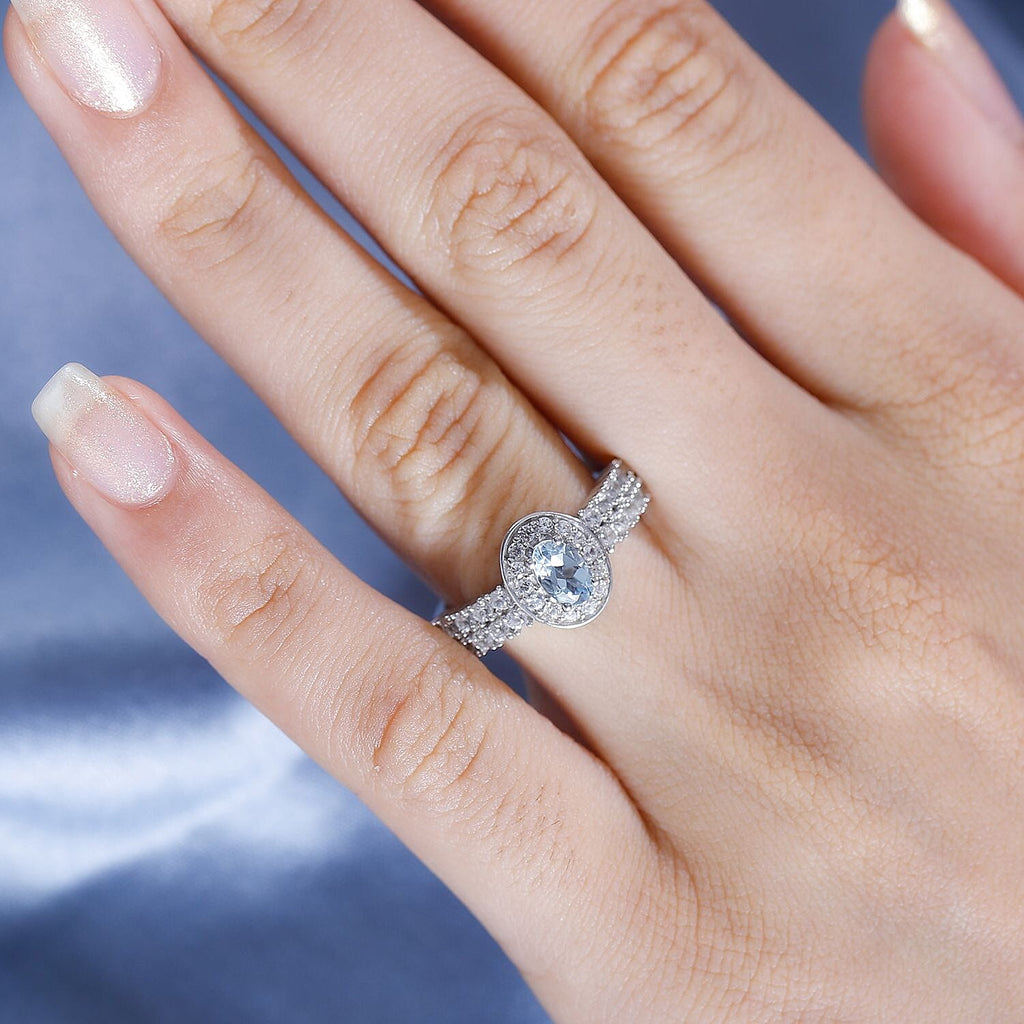 Santamaria Aquamarine & Zircon Ring in Rhodium Overlay Sterling