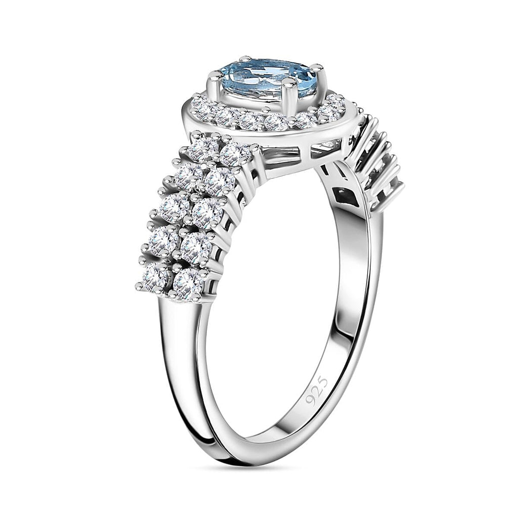 Santamaria Aquamarine & Zircon Ring in Rhodium Overlay Sterling