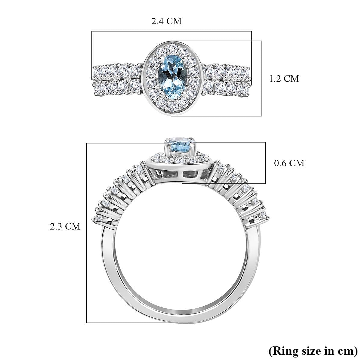 Santamaria Aquamarine, White Zircon Halo Ring in Rhodium Overlay Sterling Silver, 1.445 Ct. V32639228 5