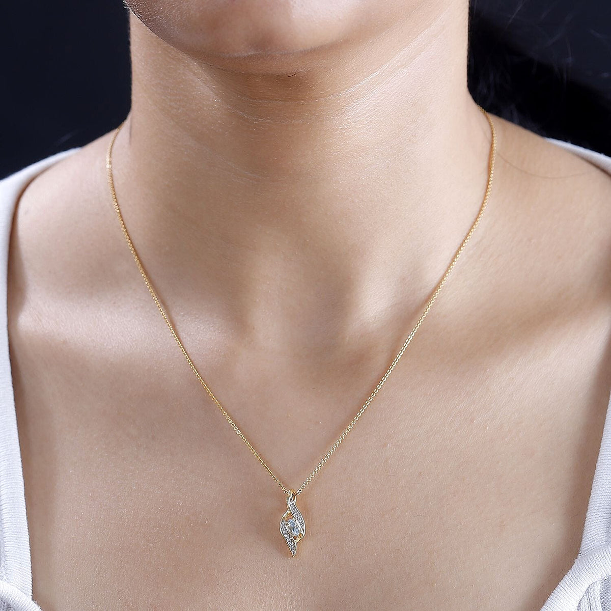 Santamaria Aquamarine and Zircon Twist Pendant with Chain (Size 20) in 18K Yellow Gold Vermeil Sterling Silver 4294554 2