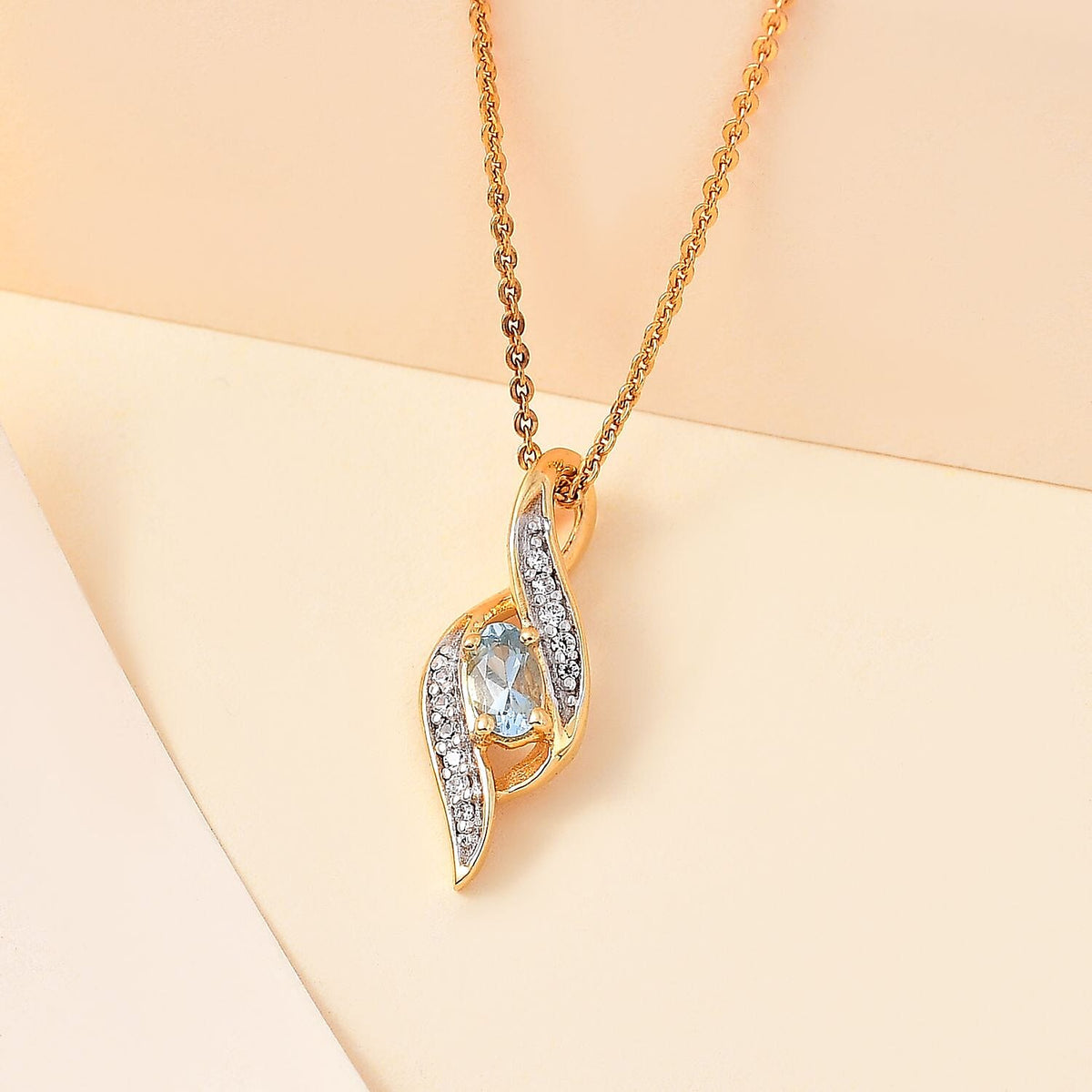 Santamaria Aquamarine and Zircon Twist Pendant with Chain (Size 20) in 18K Yellow Gold Vermeil Sterling Silver 4294554 3
