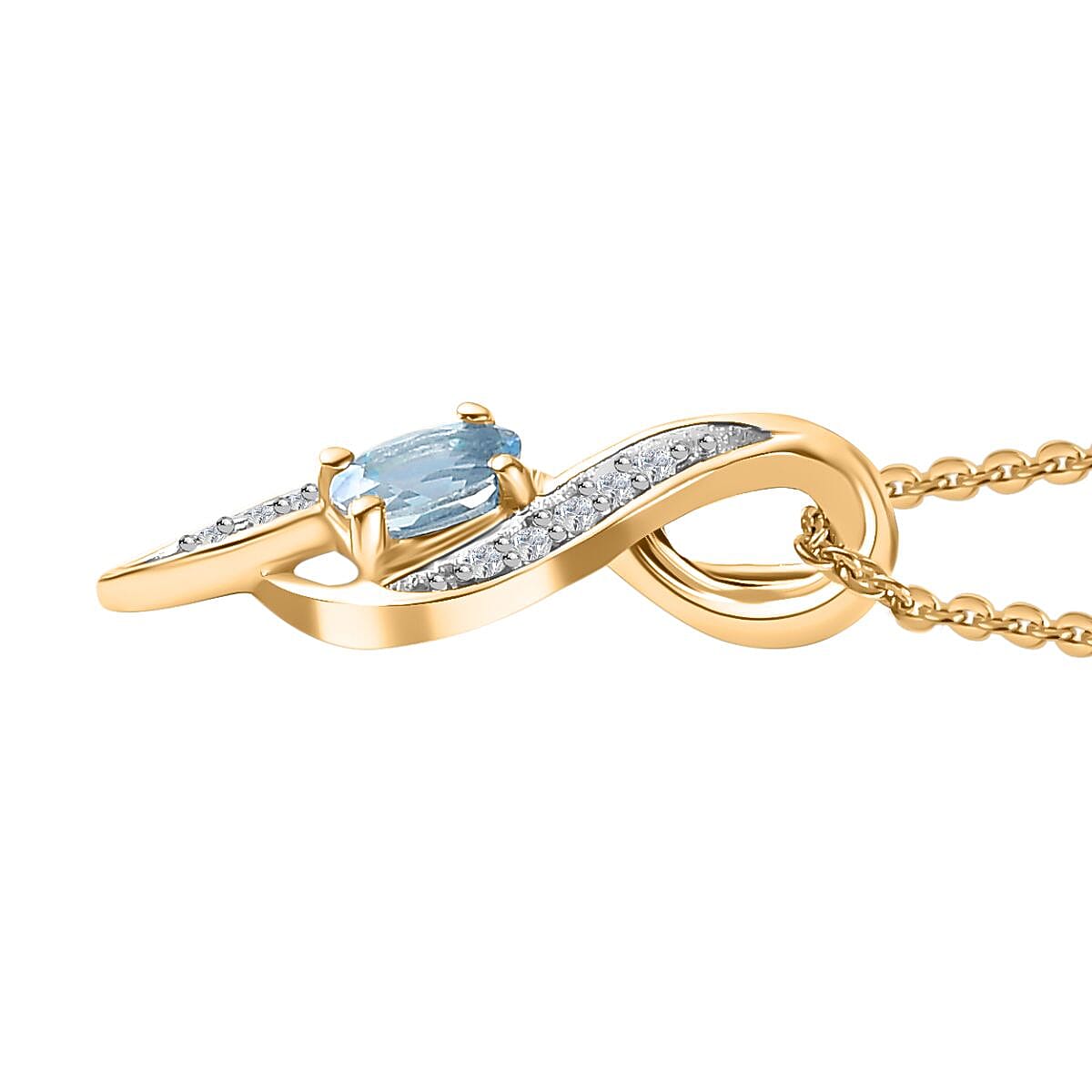 Santamaria Aquamarine and Zircon Twist Pendant with Chain (Size 20) in 18K Yellow Gold Vermeil Sterling Silver 4294554 4