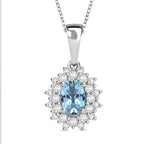 Santamaria Aquamarine & White Zircon Pendant with Chain (Size 20) in Rhodium Overlay Sterling Silver.