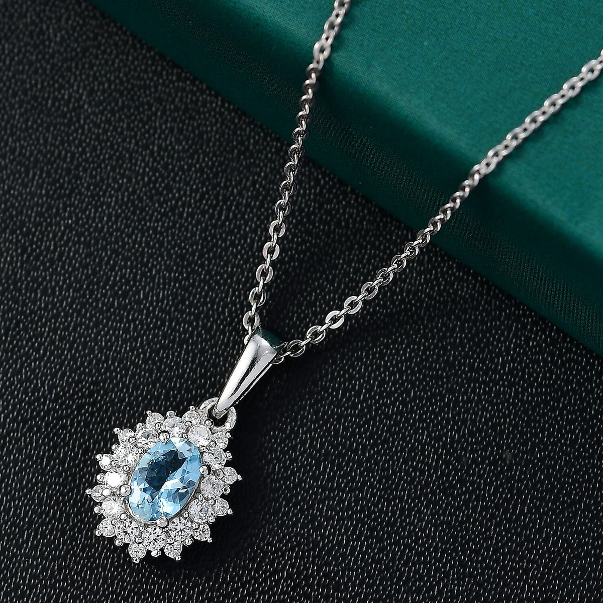 Santamaria Aquamarine &amp; White Zircon Pendant with Chain (Size 20) in Rhodium Overlay Sterling Silver. 4361993 2