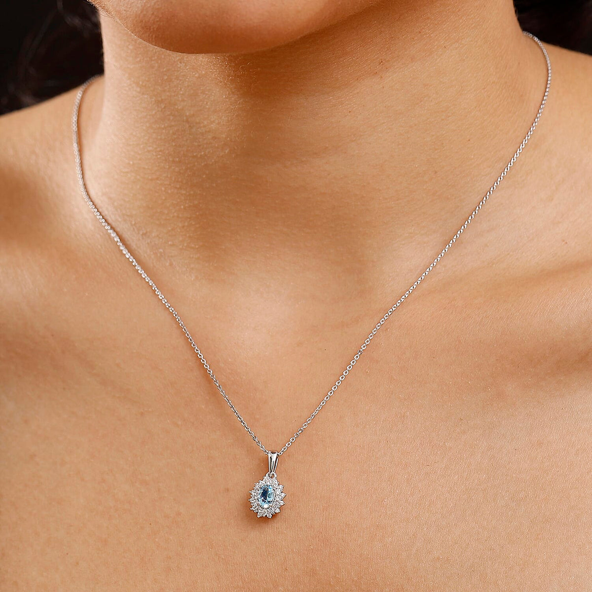 Santamaria Aquamarine &amp; White Zircon Pendant with Chain (Size 20) in Rhodium Overlay Sterling Silver. 4361993 3