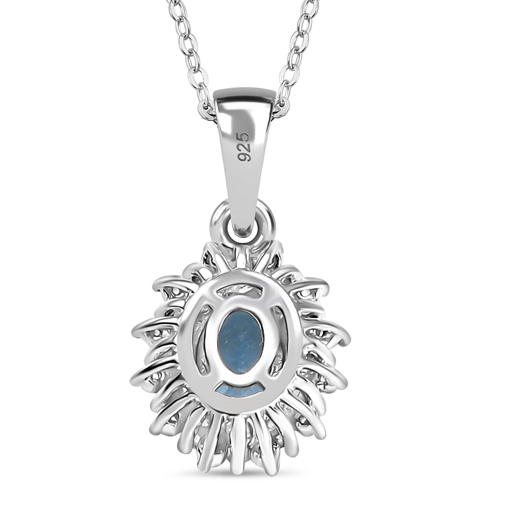Santamaria Aquamarine & White Zircon Pendant with Chain (Size 20) in Rhodium Overlay Sterling Silver.