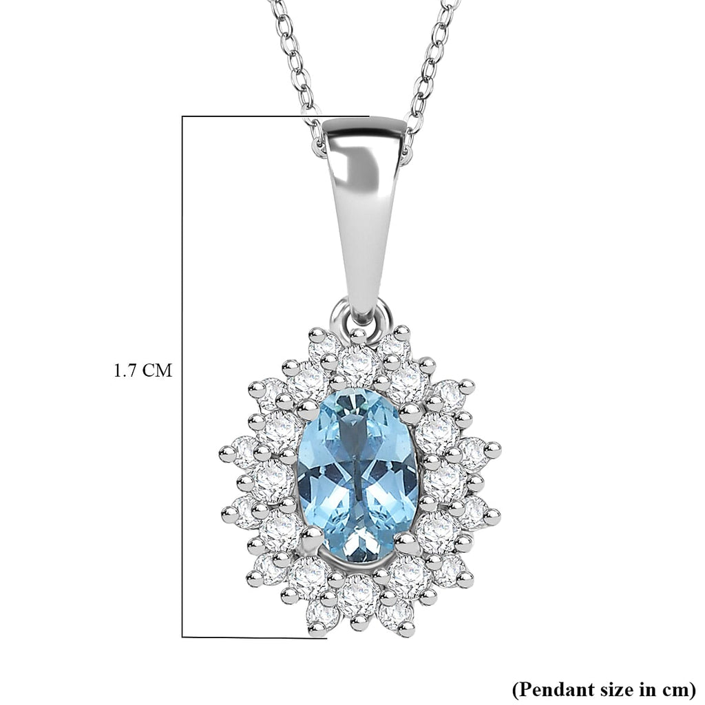 Santamaria Aquamarine & White Zircon Pendant with Chain (Size 20) in Rhodium Overlay Sterling Silver.