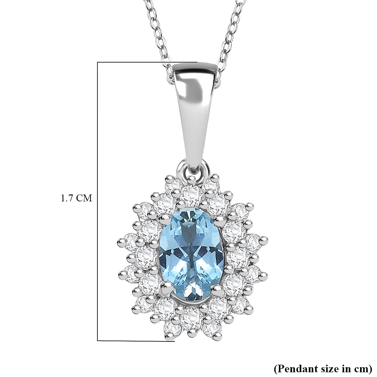 Santamaria Aquamarine &amp; White Zircon Pendant with Chain (Size 20) in Rhodium Overlay Sterling Silver. 4361993 6