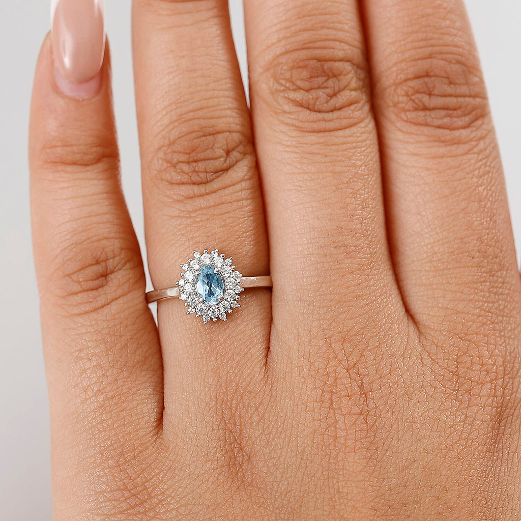 Santamaria Aquamarine & White Zircon Ring in Rhodium Overlay Sterling Silver.
