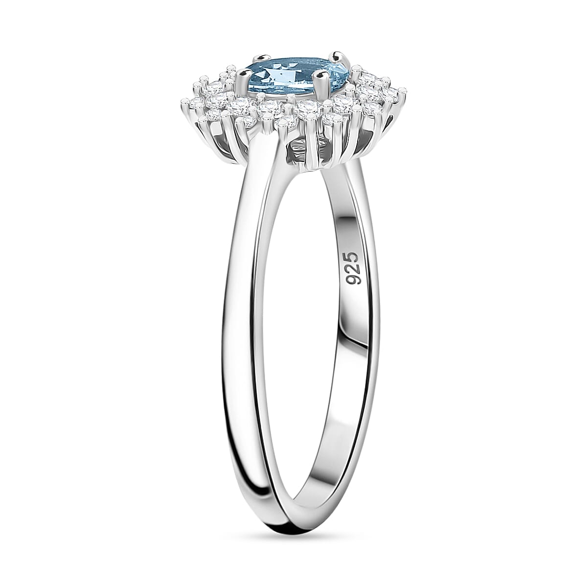 Santamaria Aquamarine, White Zircon Halo Ring in Rhodium Overlay Sterling Silver. 8059697 4