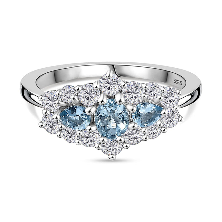 Santamaria Aquamarine &amp; White Zircon Ring in Rhodium Overlay Sterling Silver 1.47 Ct. 8065154 1