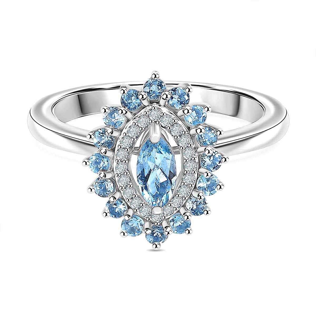 Santamaria Aquamarine &amp; White Zircon Ring in Rhodium Overlay Sterling Silver. 8067441 0