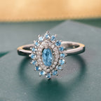 Santamaria Aquamarine & White Zircon Ring in Rhodium Overlay Sterling Silver.