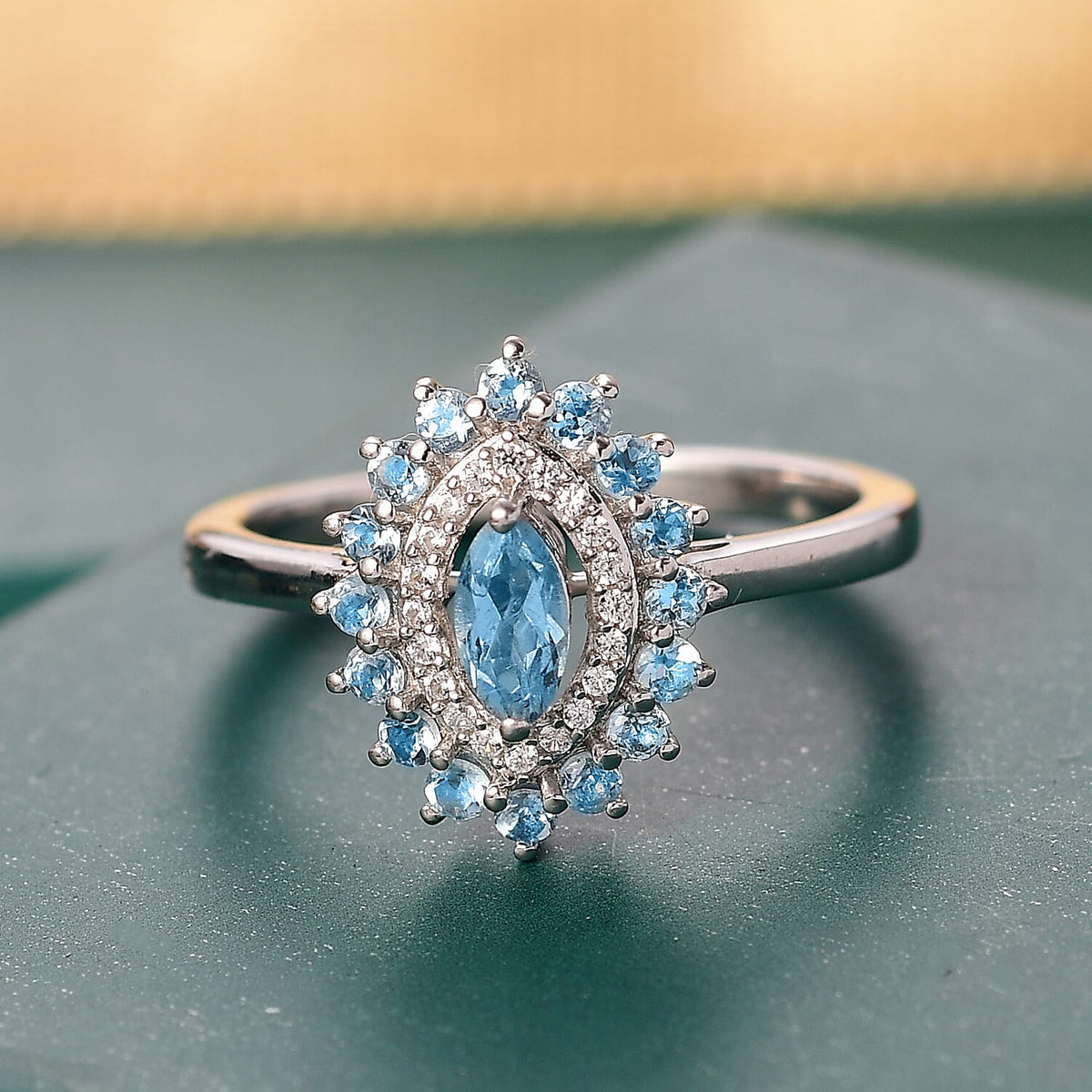 Santamaria Aquamarine &amp; White Zircon Ring in Rhodium Overlay Sterling Silver. 8067441 2