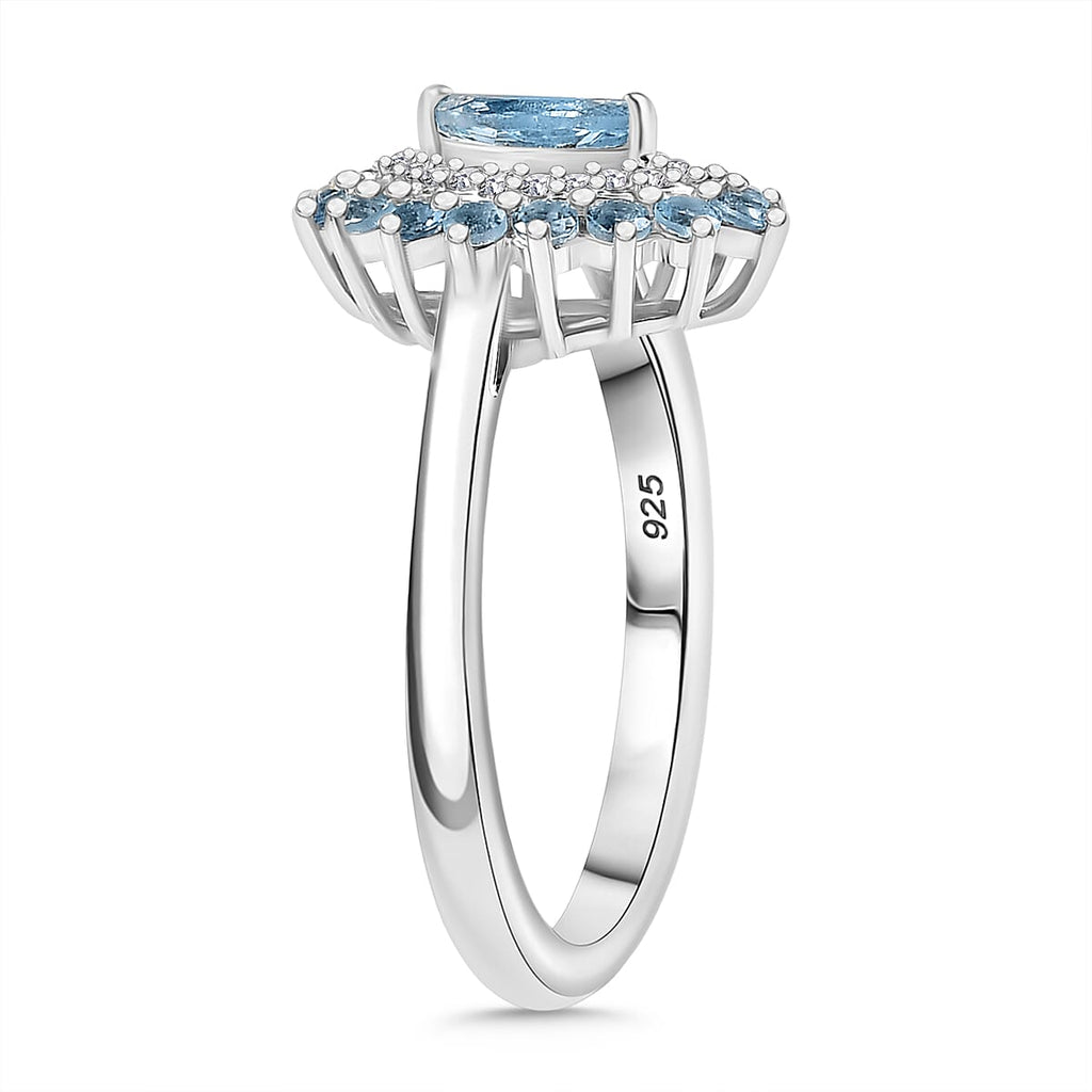 Santamaria Aquamarine & White Zircon Ring in Rhodium Overlay Sterling Silver.