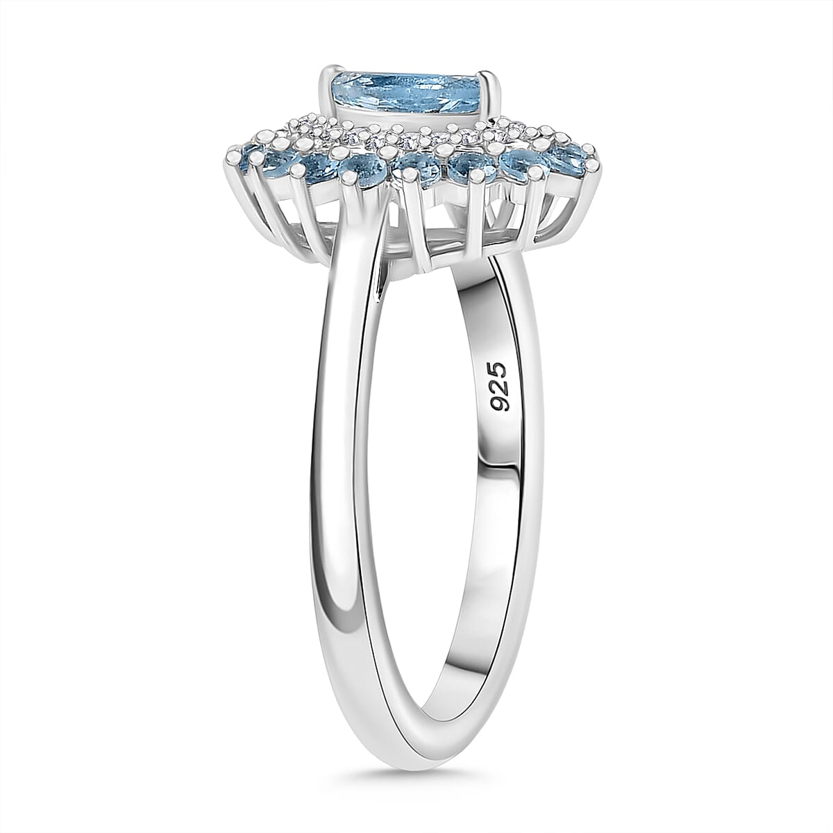 Santamaria Aquamarine &amp; White Zircon Ring in Rhodium Overlay Sterling Silver. 8067441 4