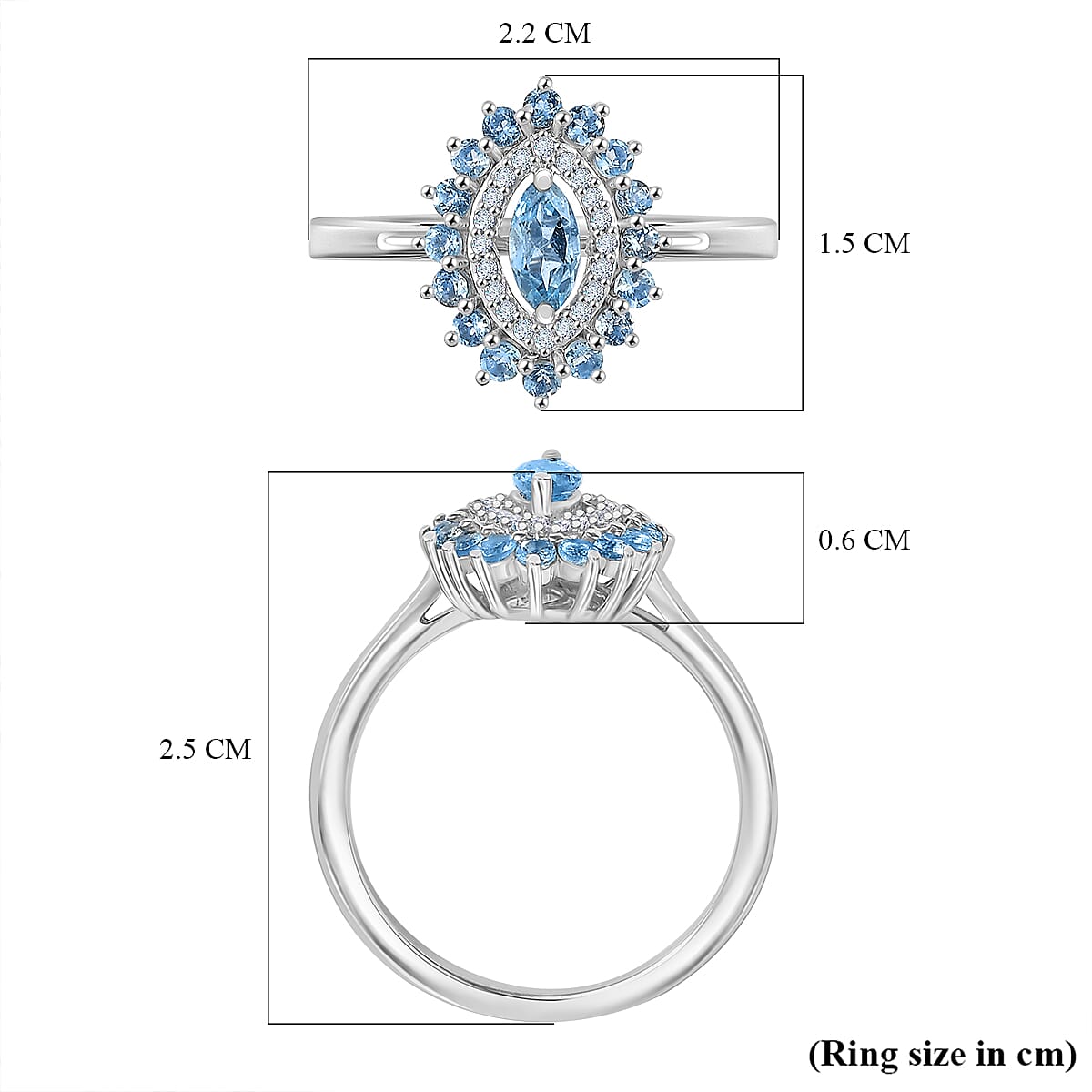 Santamaria Aquamarine &amp; White Zircon Ring in Rhodium Overlay Sterling Silver. 8067441 6