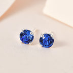 Sapphire Austrian Crystal Stud Earrings in Sterling Silver