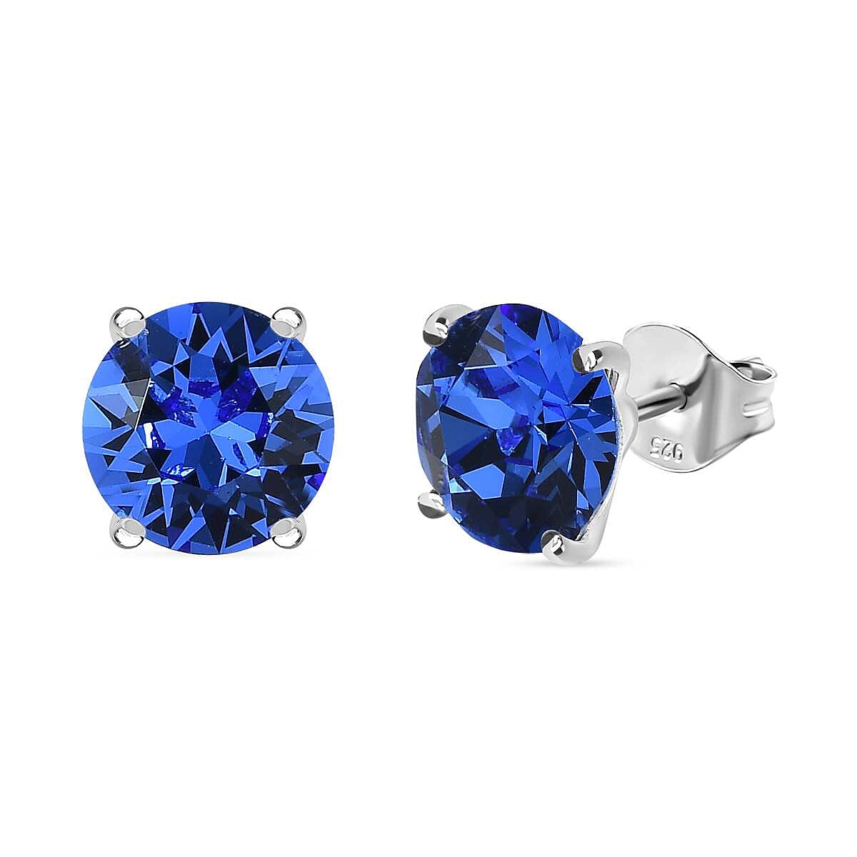 Sapphire Austrian Crystal Solitaire Stud Earrings in Sterling Silver 7591307 0