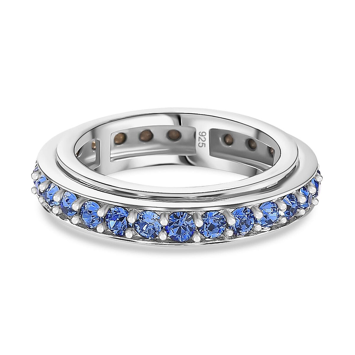 Sapphire Finest Crystal Band Spinner Ring in Platinum Overlay Sterling Silver 7661395 0