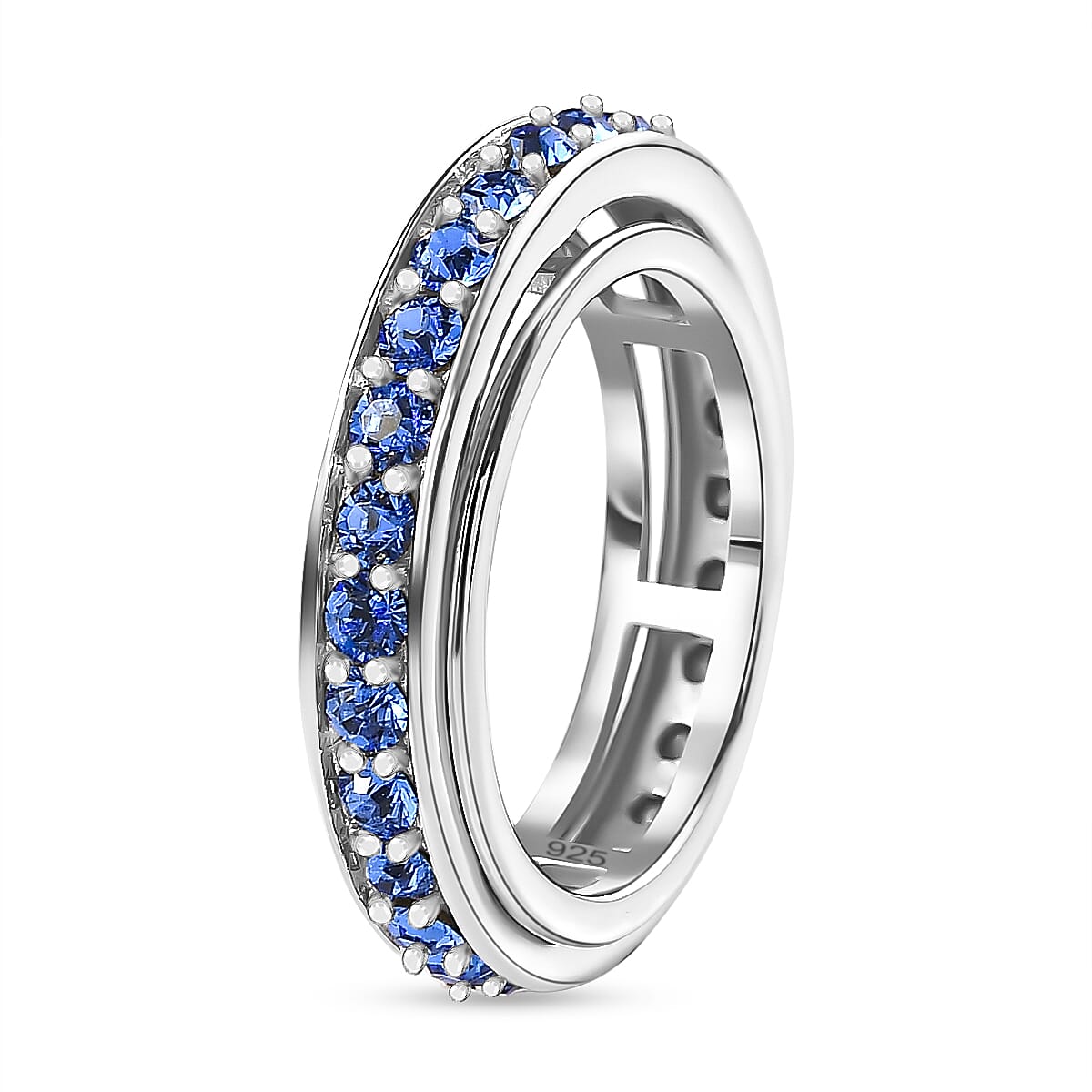 Sapphire Finest Crystal Band Spinner Ring in Platinum Overlay Sterling Silver 7661395 3