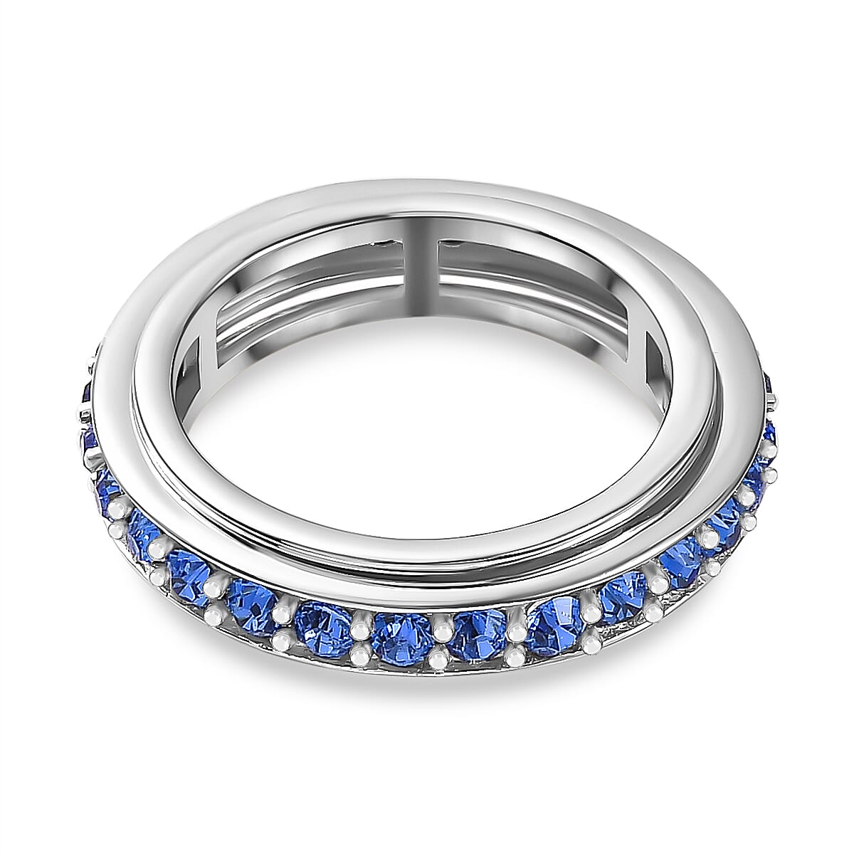 Sapphire Finest Crystal Band Spinner Ring in Platinum Overlay Sterling Silver 7661395 4