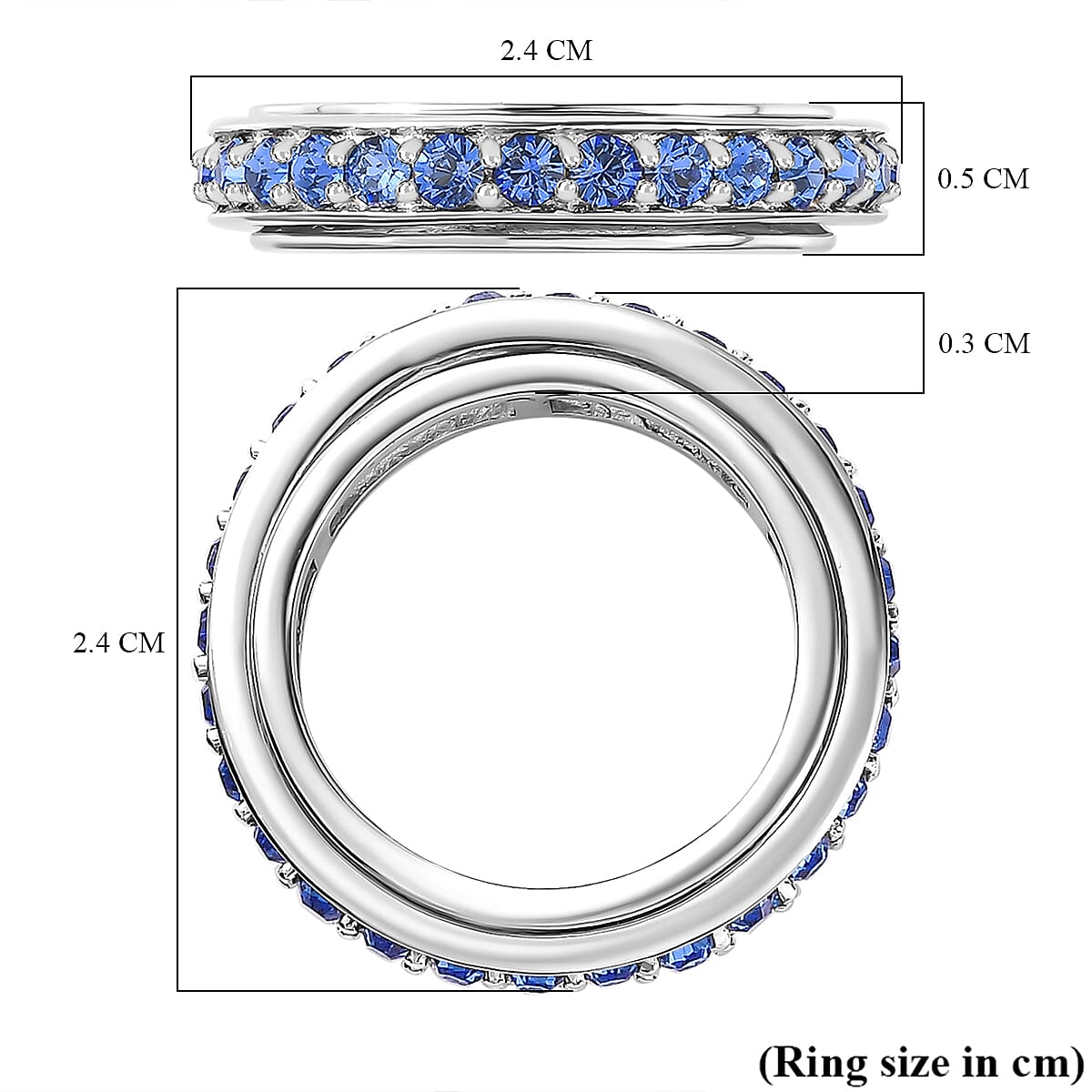Sapphire Finest Crystal Band Spinner Ring in Platinum Overlay Sterling Silver 7661395 5