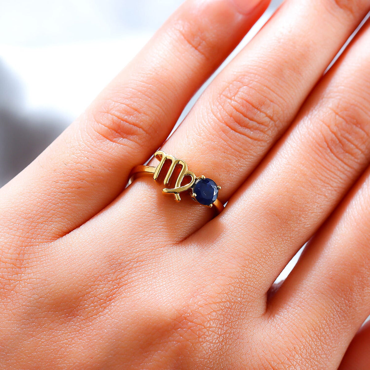 Sapphire September Birthstone Zodiac Virgo Sign Ring in Gold Plated Sterling Silver 3571637 3