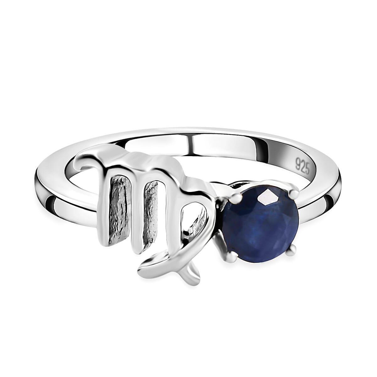 Sapphire September Birthstone Zodiac Virgo Sign Ring in Platinum Plated Sterling Silver 3571627 0