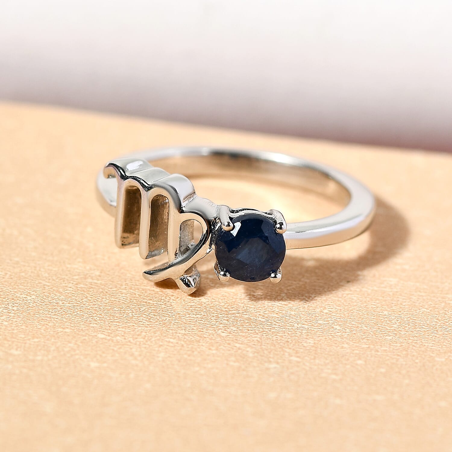 Sapphire September Birthstone Zodiac Virgo Sign Ring in Platinum Plated Sterling Silver 3571627 2