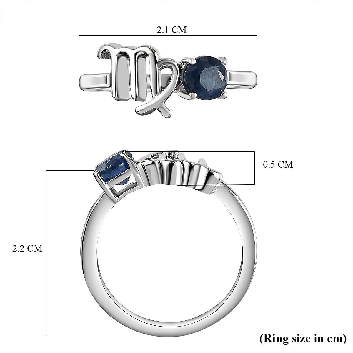 Sapphire September Birthstone Zodiac Virgo Sign Ring in Platinum Plated Sterling Silver 3571627 6