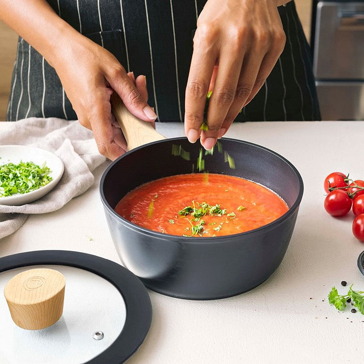 Masterchef Sauce Pan (7") With Lid - Naturals-Wood/Black 7808393 0