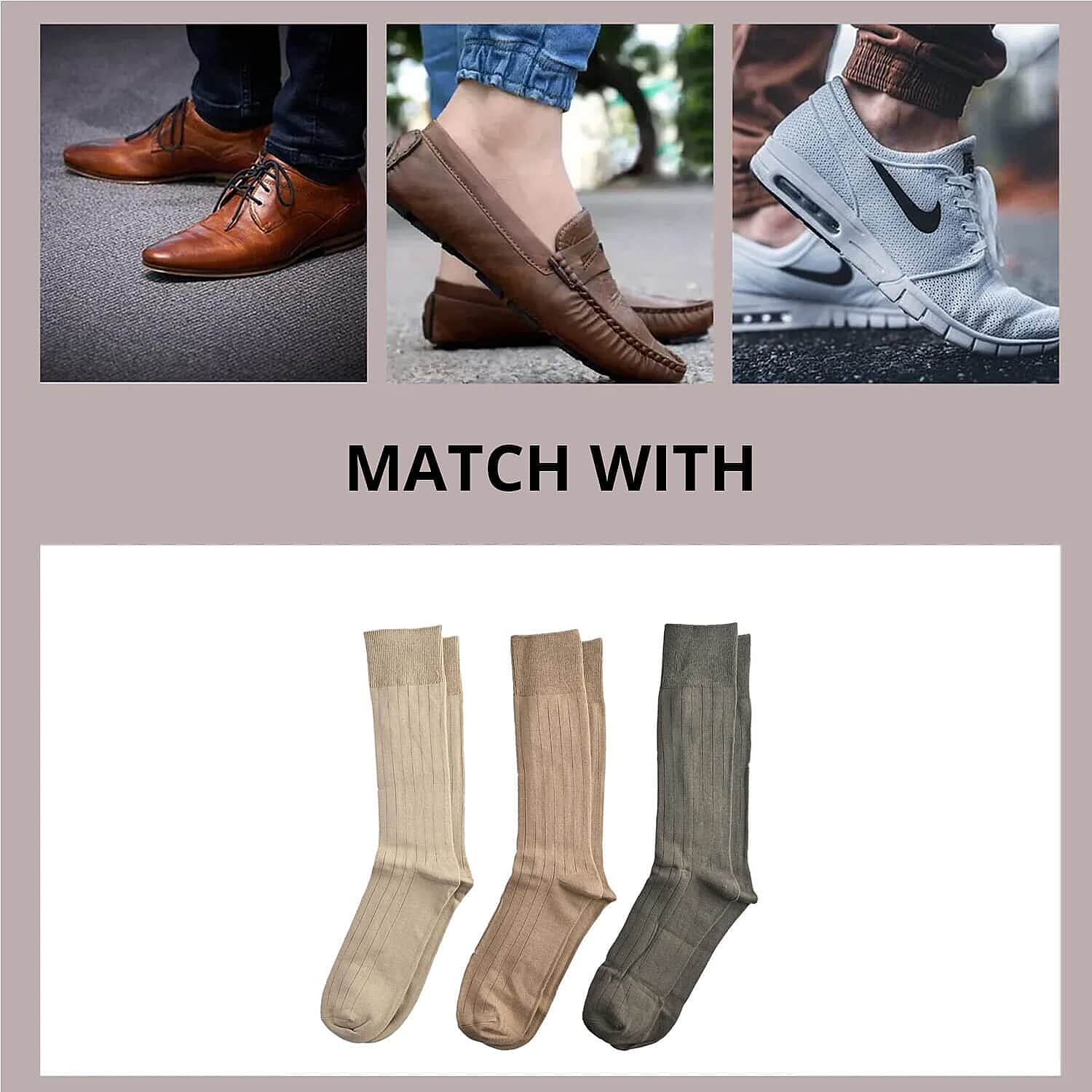 Savile Row Mens Rayon Dress Socks (Sizes 7-12) - Green, Khaki and Tan (Pack of 3) 7485513 2
