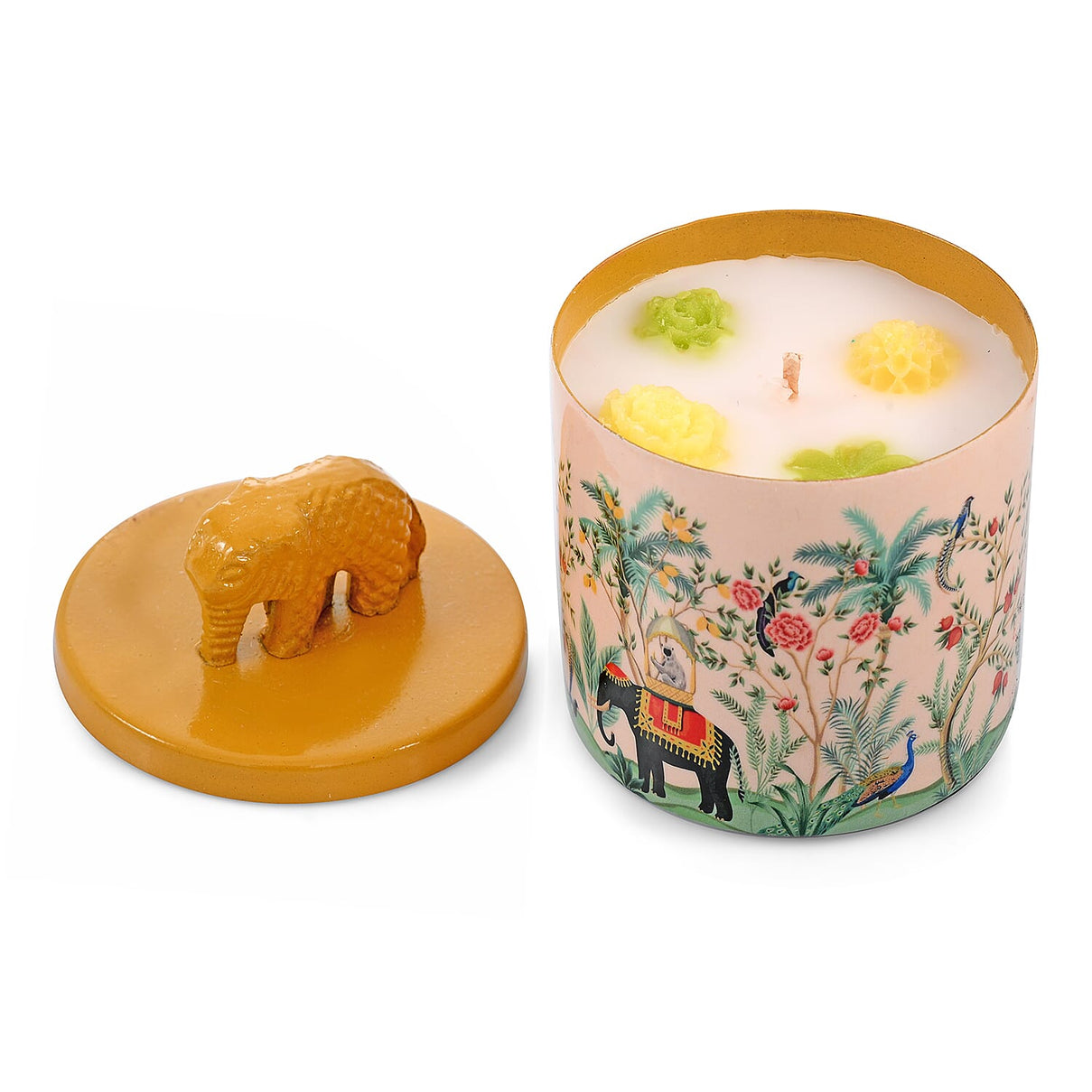Scented Wax Candle in Jungle Elephant Print Metal Jar (250 ml) 8195397 0