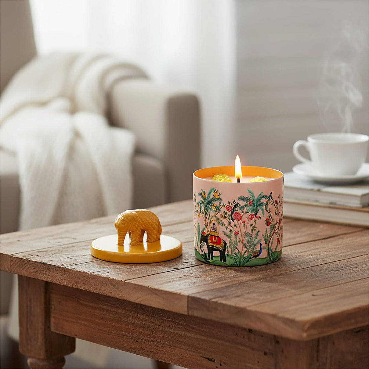 Scented Wax Candle in Jungle Elephant Print Metal Jar (250 ml) 8195397 2