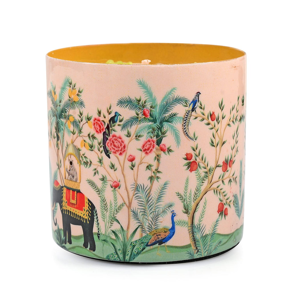 Scented Wax Candle in Jungle Elephant Print Metal Jar (250 ml)