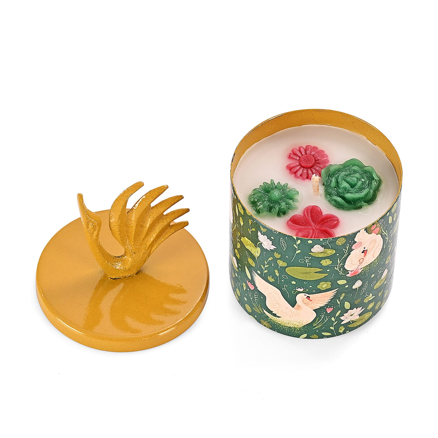 Scented Wax Candle in Swan &amp; Lily Printed Metal Jar (250 ml) 8195404 0