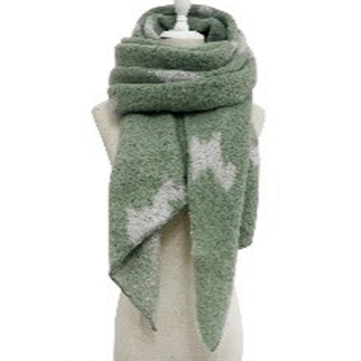 Scottie Dog Print Diagonal Edge Wool Blend Scarf (190 x 60cm) - Green 8498354 0