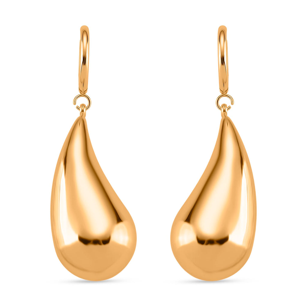 Sculpted Fluid Teardrop Earring with Hoop in Yellow Gold Tone