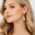 Sculpted Fluid Teardrop Earring with Hoop in Yellow Gold Tone
