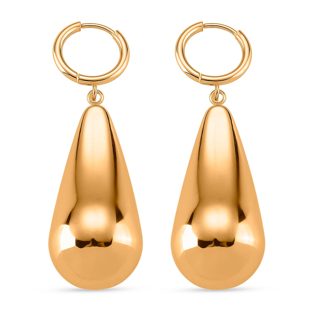 Sculpted Fluid Teardrop Earring with Hoop in Yellow Gold Tone