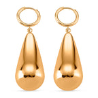 Sculpted Fluid Teardrop Earring with Hoop in Yellow Gold Tone