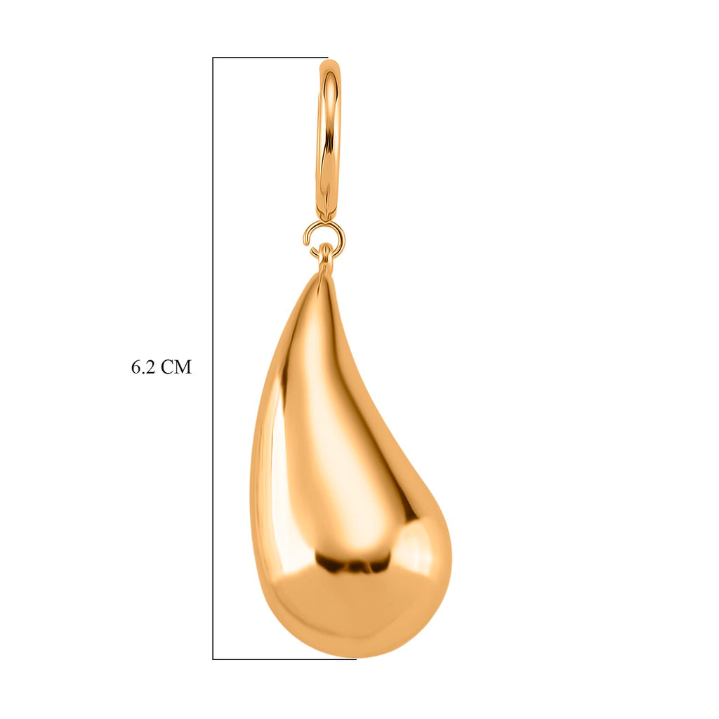Sculpted Fluid Teardrop Earring with Hoop in Yellow Gold Tone