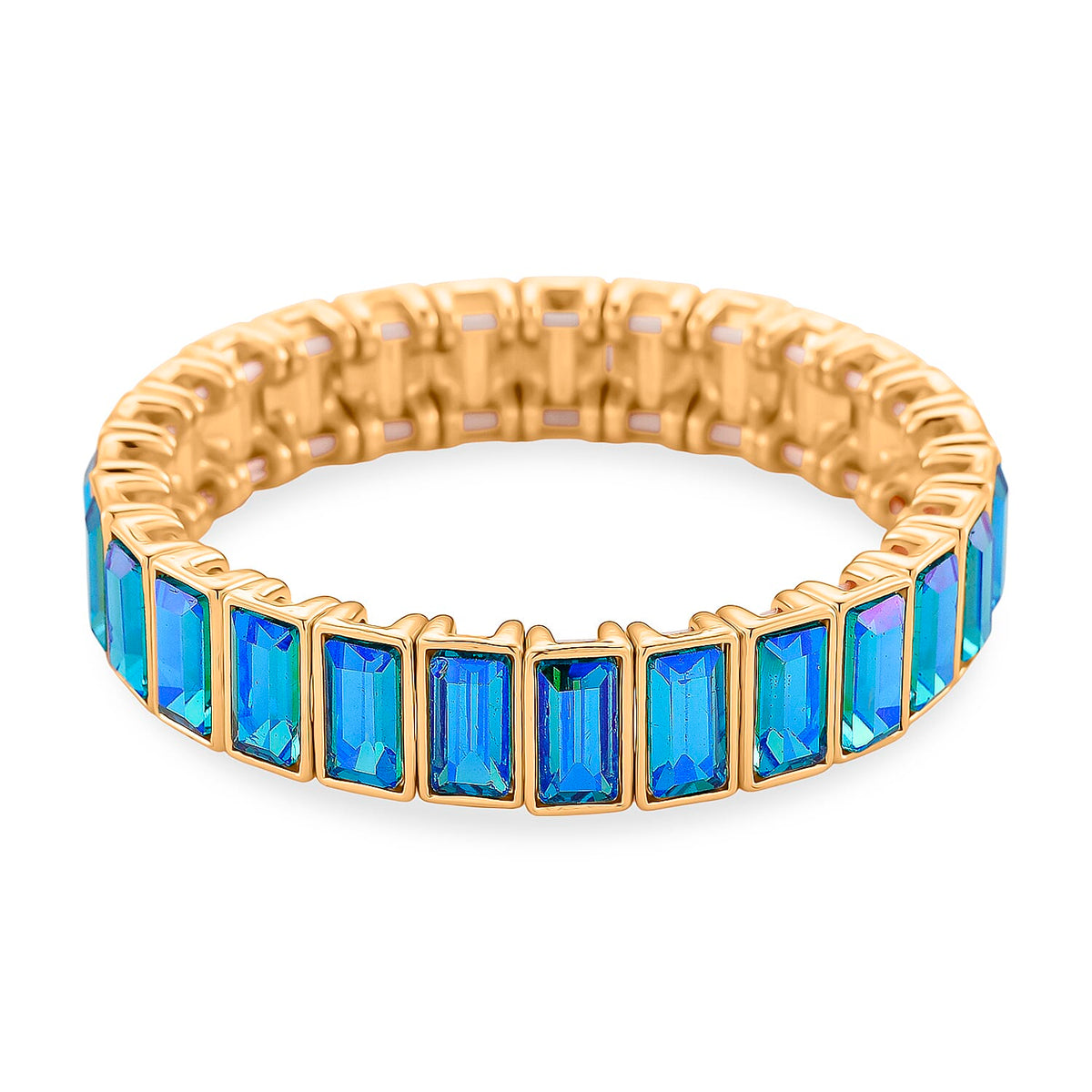 Sea Blue Glass Stretchable Bracelet (Size - 7) in Yellow Gold Tone V32515798 0