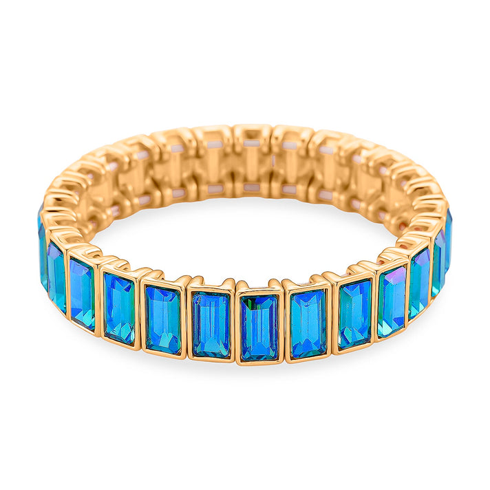 Sea Blue Glass Stretchable Bracelet (Size - 7) in Yellow Gold Tone V32620397 1
