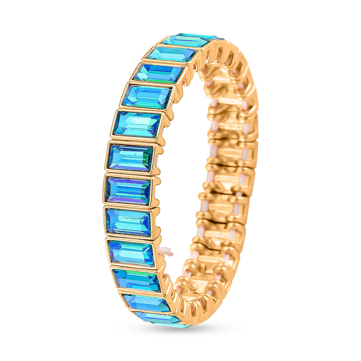 Sea Blue Glass Stretchable Bracelet (Size - 7) in Yellow Gold Tone V32515798 4
